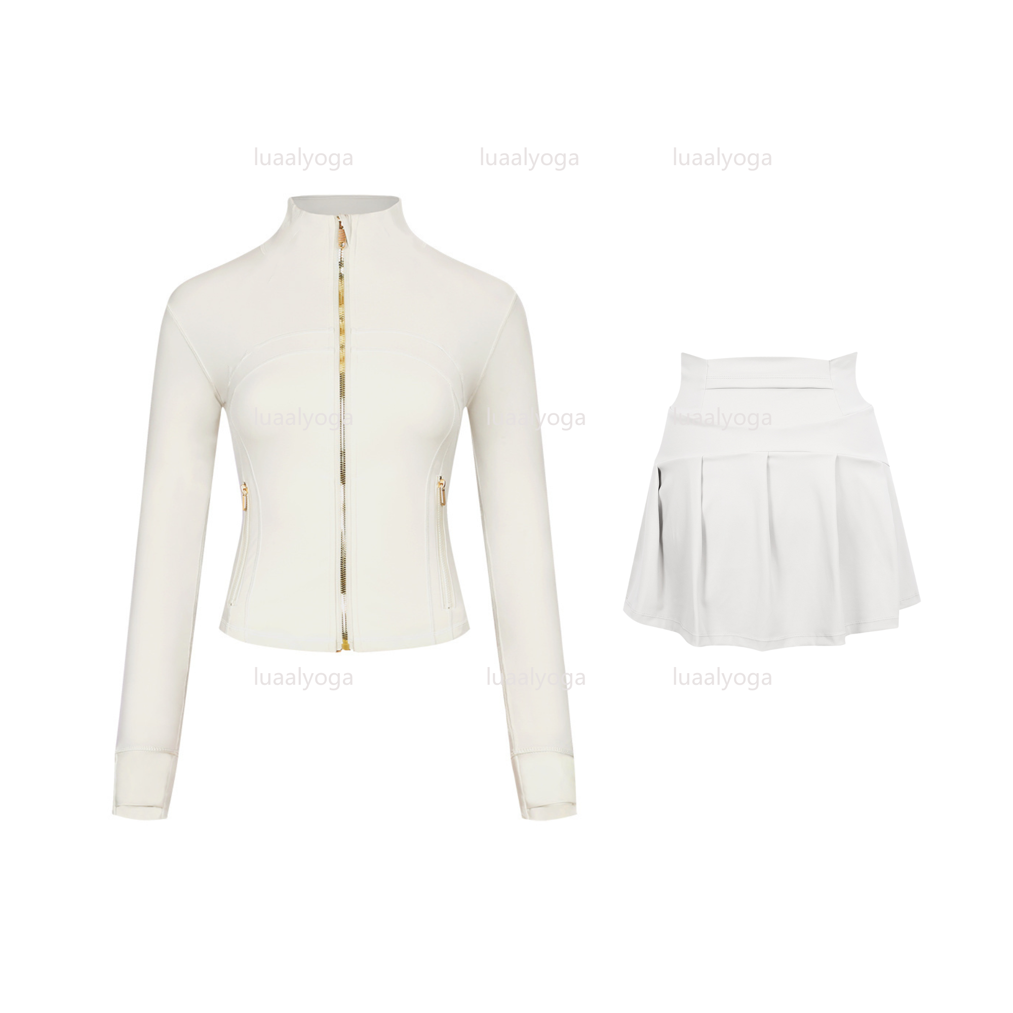 2 Piece Yoga Gym Set Women Workout Set Sports Top Jacket High Waist Short Skirt Solid Color