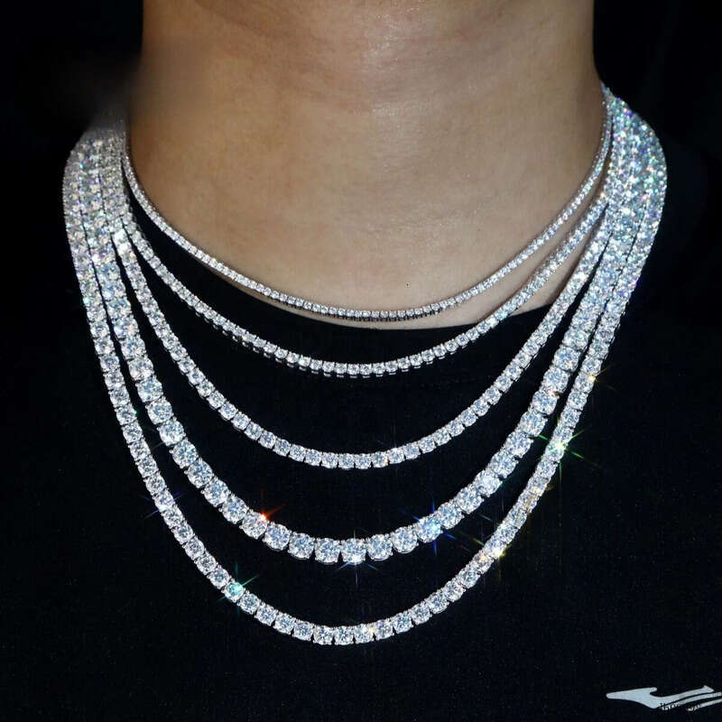 Iced Out Necklace Link Sier 3MM 4MM 5MM VVS Moissanite Tennis Chain for Party Gift