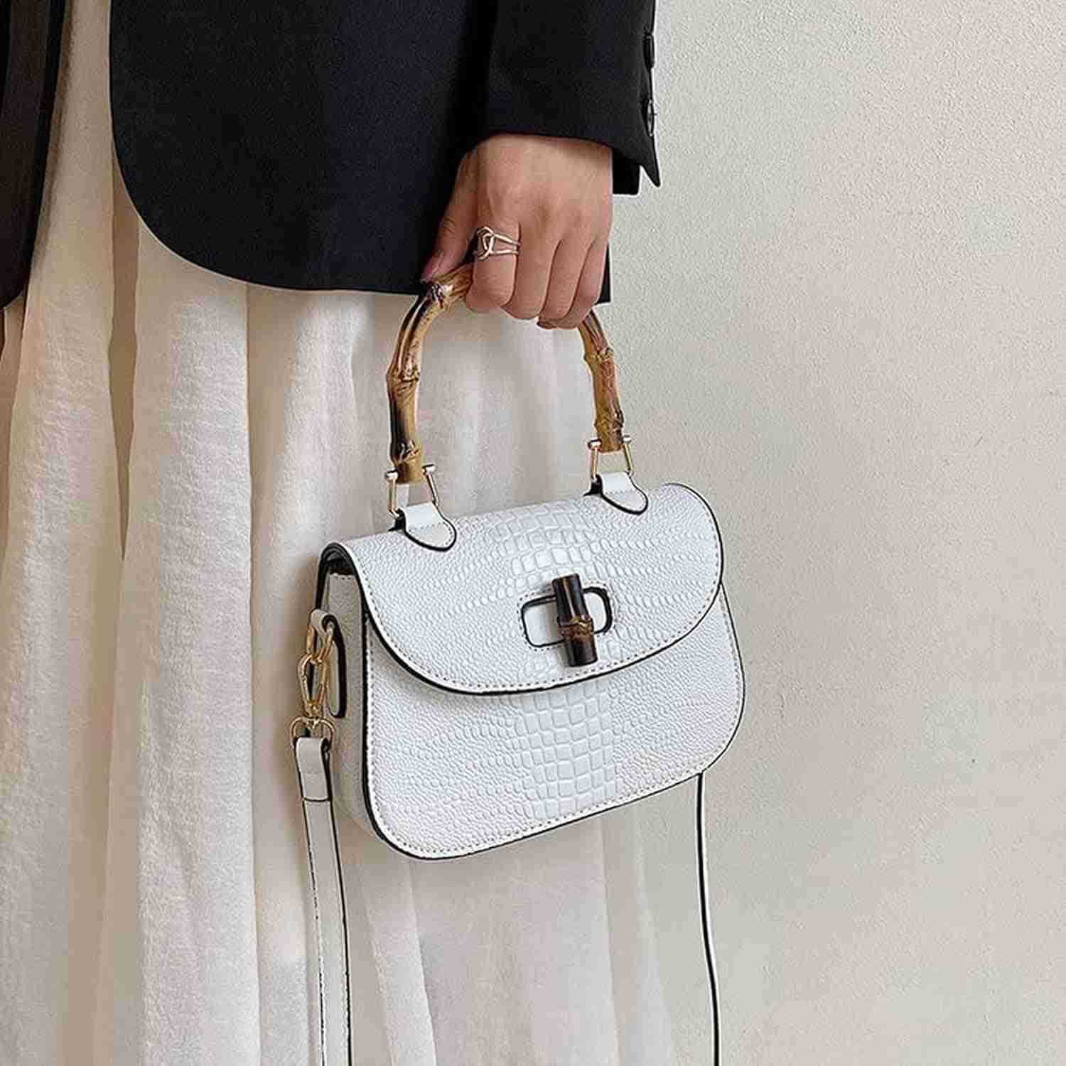 Women Handbag artificial leather Bamboo Top handle Crossbody bag Elegant Purse Evening bag Gift for Women HandmadeW250930