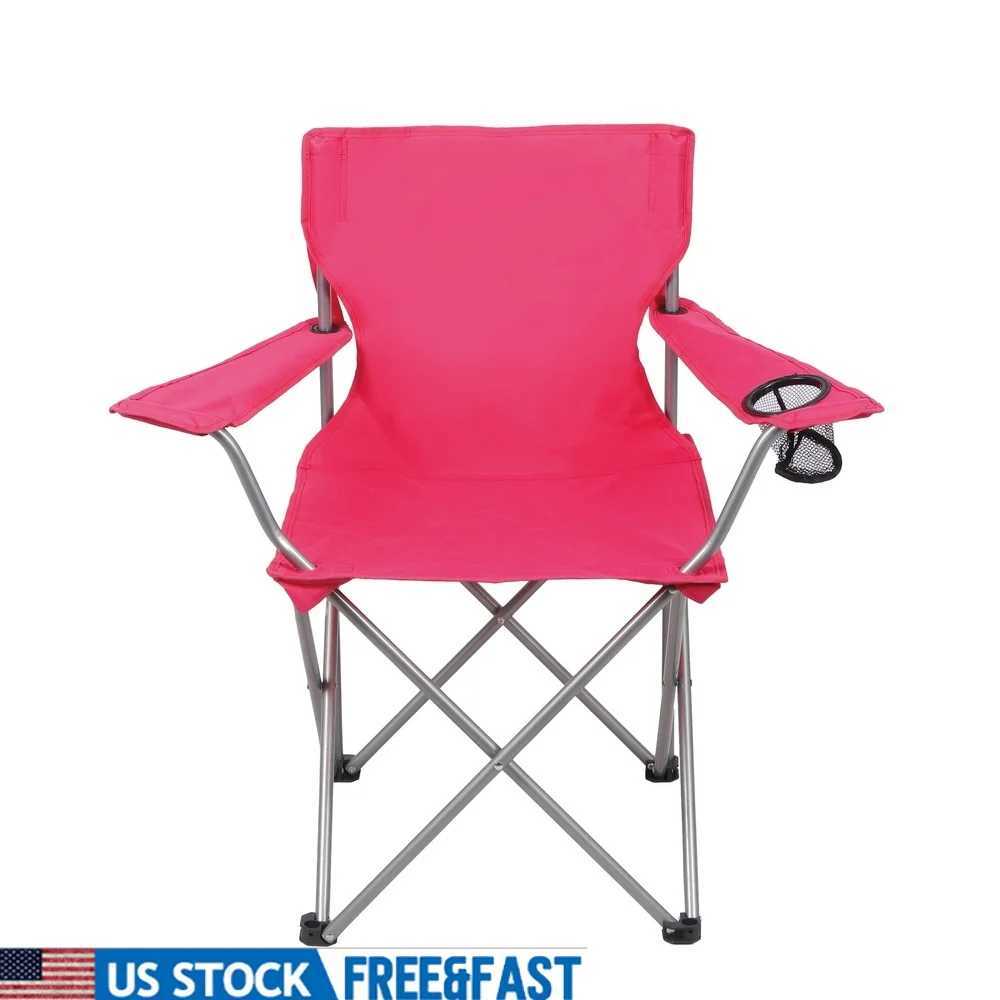 Folding Quad Camp Chair Portable Outdoor Seating Steel Frame with Cup Holder Easy Transport Camping Tailgating Games J250930