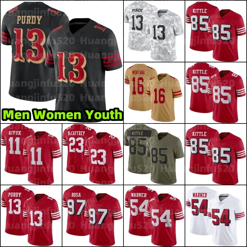 13 Brock Purdy George Kittle Christian McCaffrey Football Jersey Nick Bosa Ricky Pearsall Fred Warner Jerry Rice Jauan Jennings Brian Robinson Lenoir Joe Montana