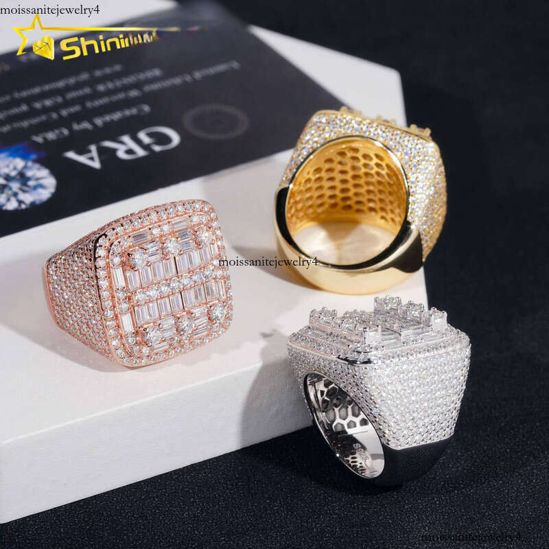 Pass Tester Ice Out Pure Silver Gold Plated Rapper Jewelry VVS Silicon Stone Hip Hop Ring