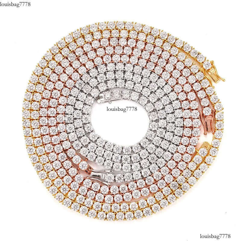 Necklaces Women 1 Row CZ Dia Plated Gold Chain Necklace 4mm Wide Men Rapper Hip Hop Tennis Bracelet Designer Jewelry Woman Christmas Gift