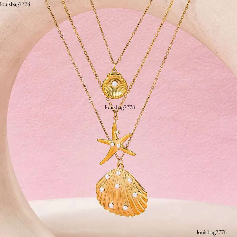 Fenny Wholesale PVD Plated Waterproof Fashion Classic Coean Shell Starfish Pearl Pendant Stainless Steel Necklace for Women