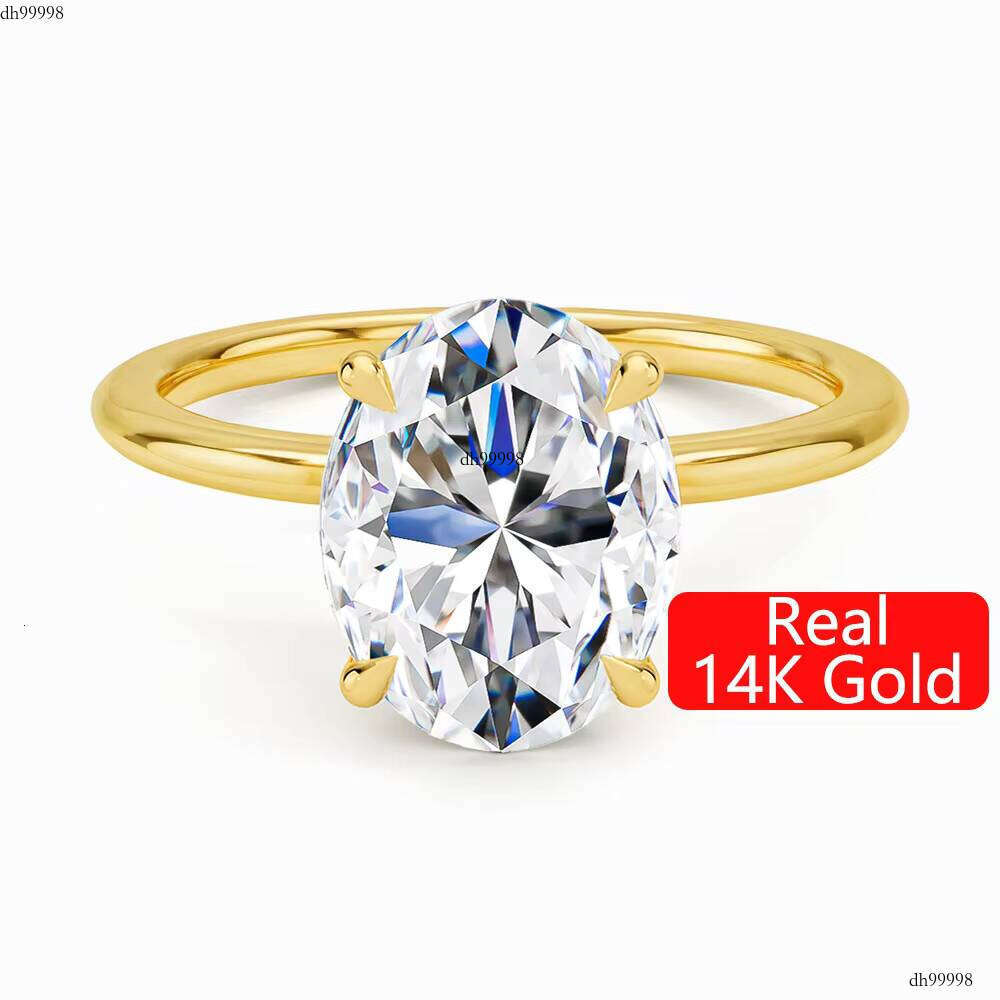 Premium Jeweler Women Engagement Wedding Gift Hollow Real 14k Gold 2ct 3ct Oval Shape Silicon Stone Ring