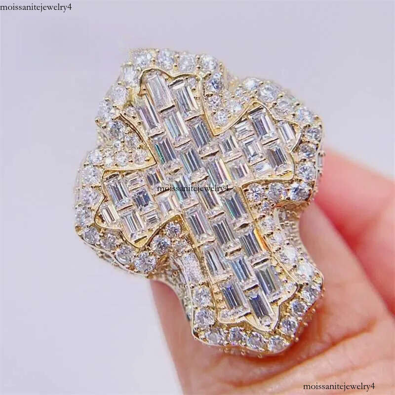 Pass Dia Tester Men Hip Hop Iced Out Baguette Cut Moissanite 10k gold ring