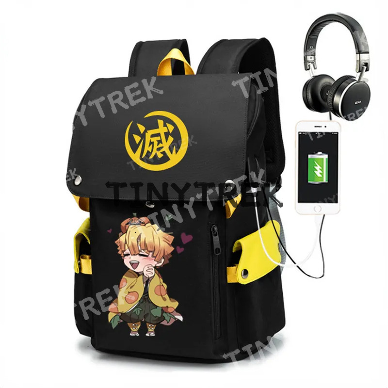 Backpacks Anime Demon Slayer Agatsuma Zenitsu School Bag Oxford Laptop Bags Boy Girl Backpack Large Capacity Travel For Kids 230619