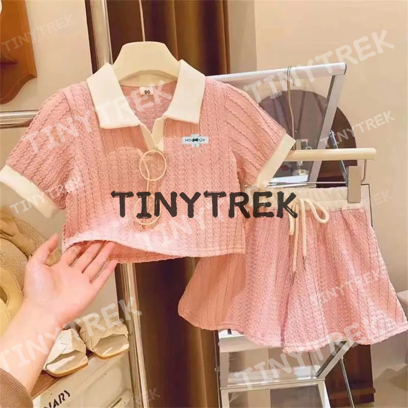 Clothing Sets Girls summer fashion lapel set youth casual clothing childrens short top+short sleeved top WX