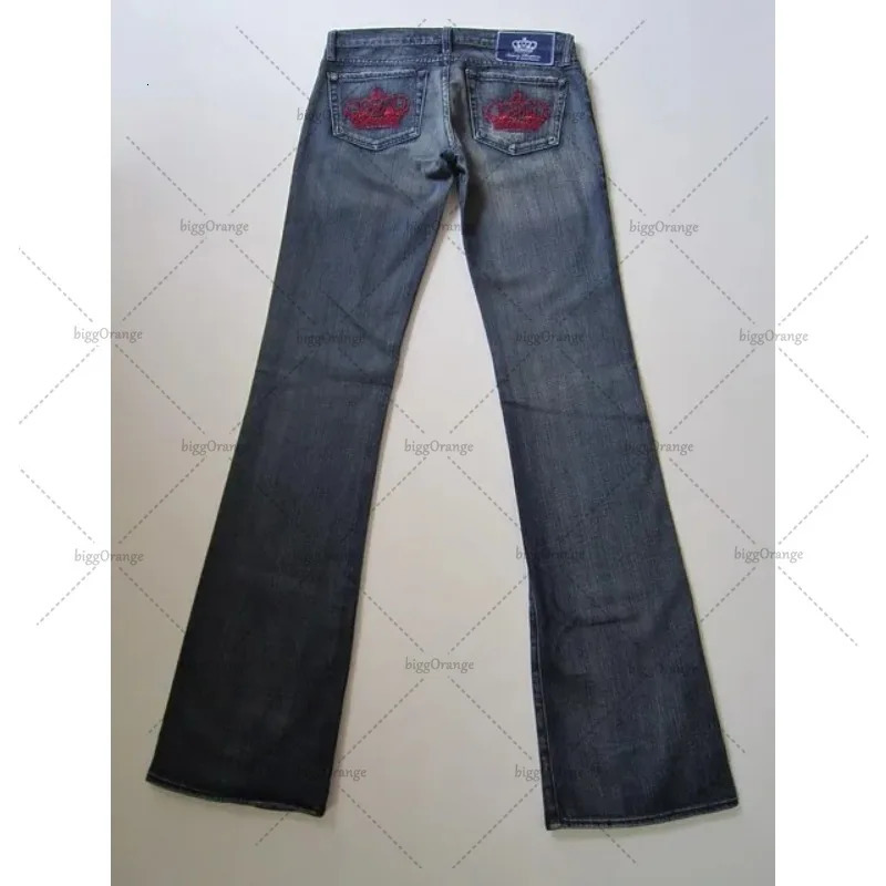 American Retro 2025 High Street Clothing Crown Embroidered Loose Straight Pants Trendy Street Hiphop Washing Jeans Women 250922