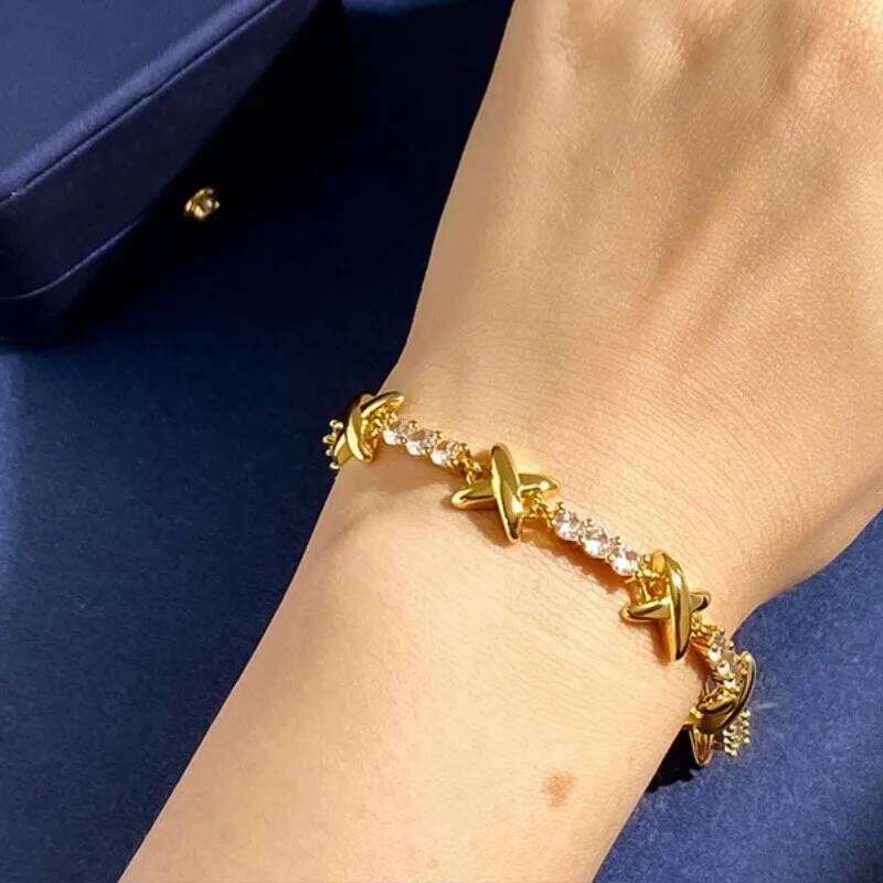 Light Gold Plated Gemma Cubic Zirconia Set for Women Elegant X Cross Choker Necklace Wedding Jewelry Gift