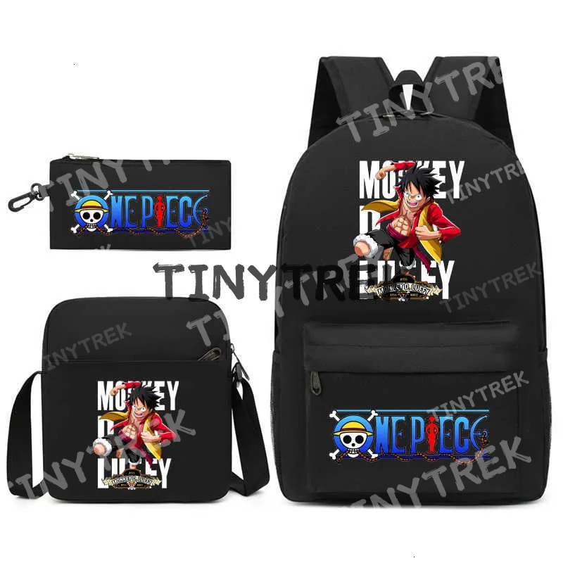 One Piece Backpack Three-piece Set Game Surround Double Shoulder Large Capacity Middle School Students Outdoor Campus Computer Canvas Bag L250910