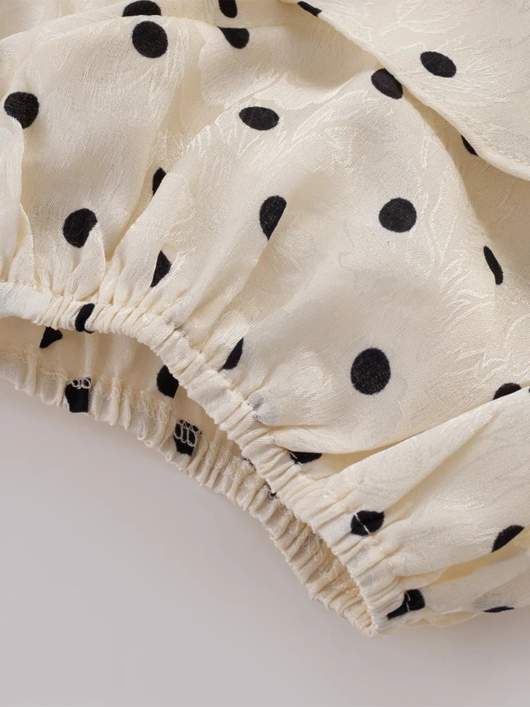 Chu Sau beauty 2025 Women Fashion Sweet Polka Dot Print Chic Ruffles Long Dress Vintage VNeck Puff Sleeve Party Dresses250922