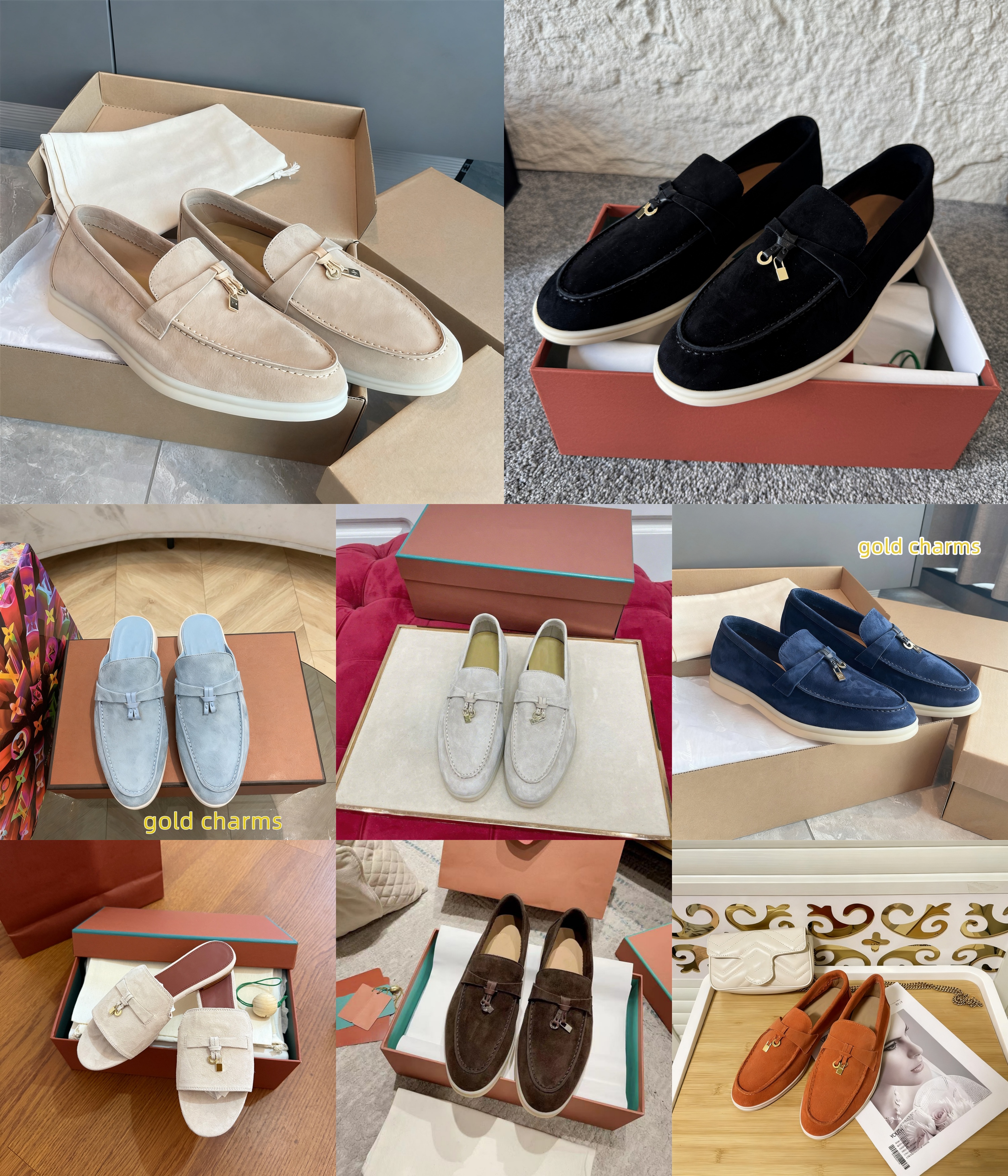 Women Men Slippers Summer Walk Charms Dress Real Suede Slipper Sandals Loafers aroon Luxe Mules Shoes Leather Slip on Flats Designers Pantoufles
