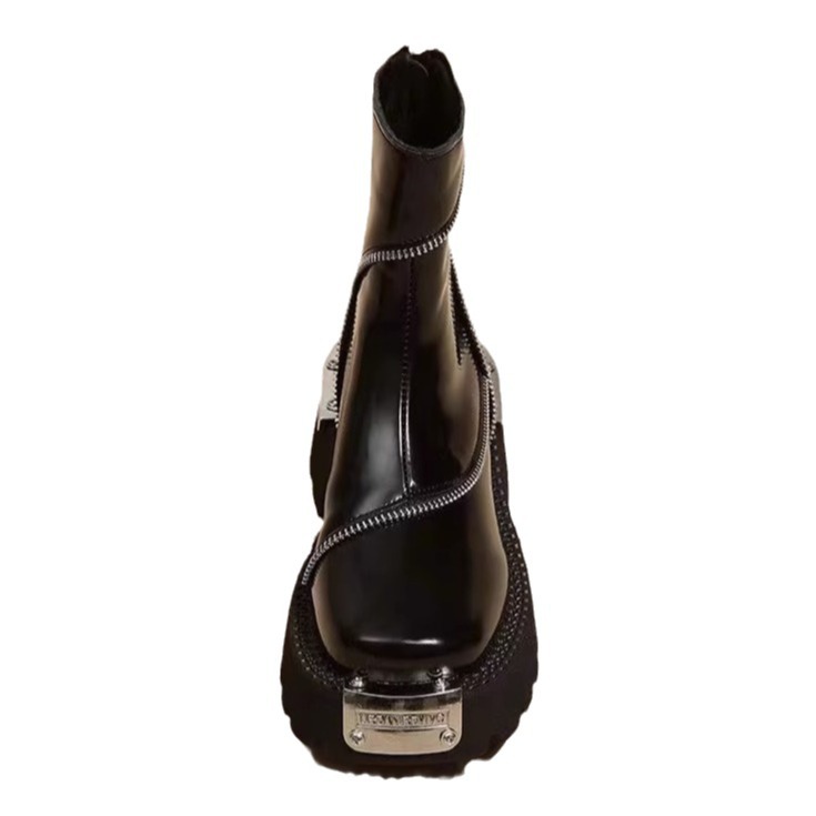 Free shipping platform Martin boots women autumn and winter new British style square head boots retro metal function wind short boots