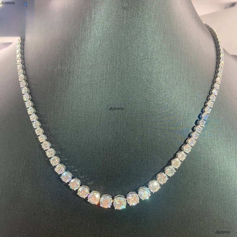 Wholesale White Gold Women 6.5mm Brilliant Moissanite Dia Graduated Chain Fine Jewelry Tennis Necklace