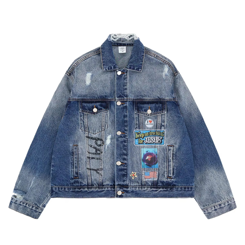 New digital print embroidered denim jacket for autumn/winter 2026