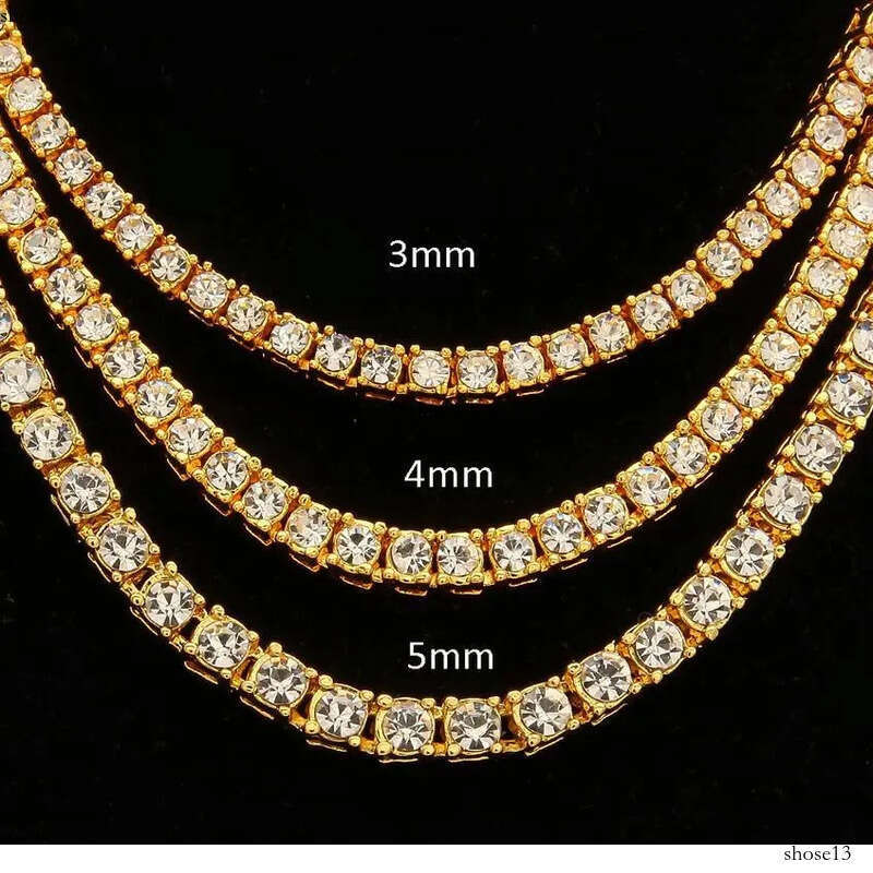 Designer mens hiphop chains dia one row tennis hip hop jewelry necklace 3mm 4mm sier rose gold crystal chain necklaces