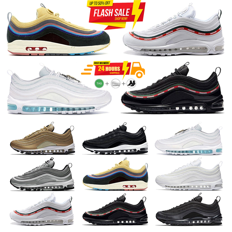 97 97s Men Running Shoes Jesus Satan Triple White Black Reflective Bred Sean Red Leopard Volt Mens Womens Trainers Outdoor Sports Sneakers AA2146-003