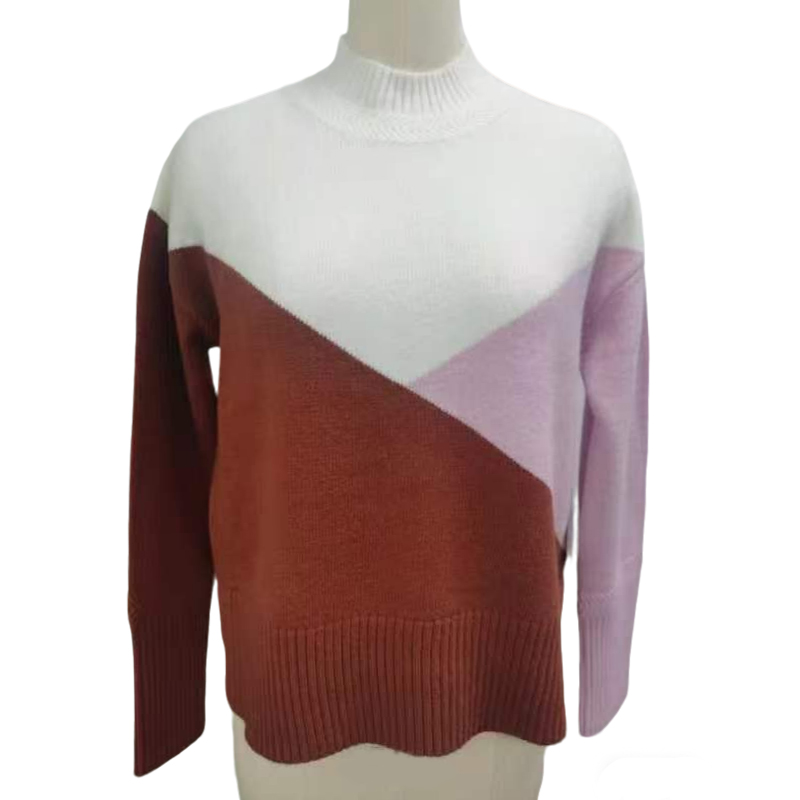Women's Blouses & Shirts Women's Color Block Turtleneck Sweater - Loose Fit Knit Pullover with White, Rust & Lavender Panels AS24-0225