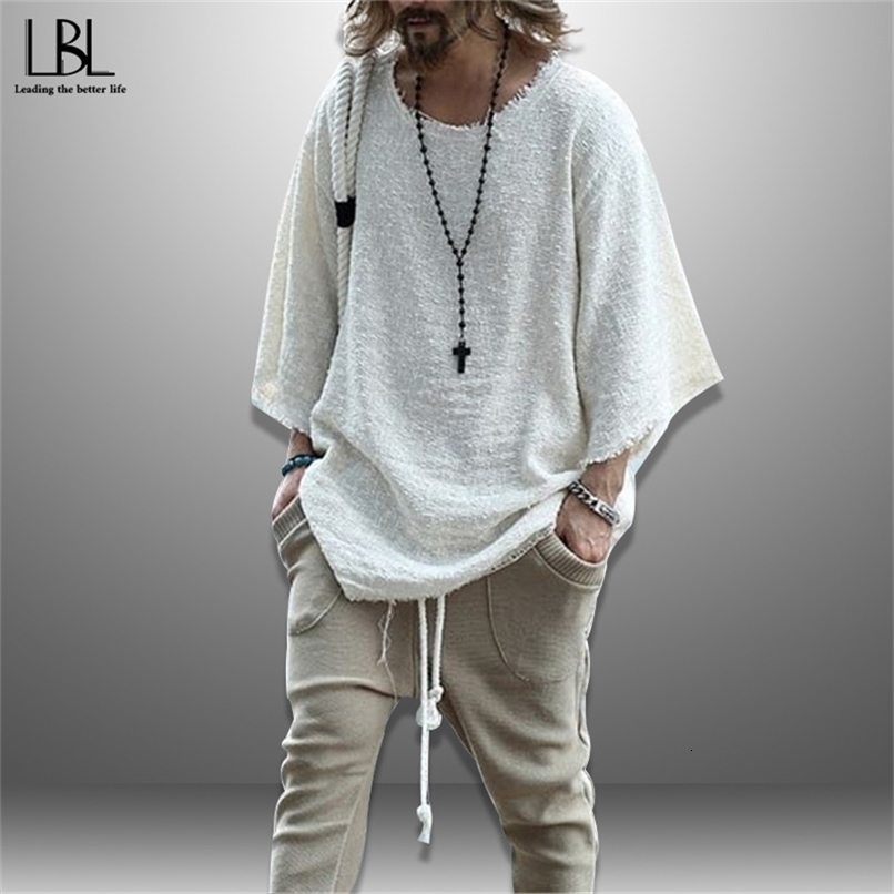 Shirts Men Spring Mens Hollow Out Linen Shirt Male Sexy Deep O Neck Shirts Casual Solid Color Pullovers Loose Tops 220526wtt