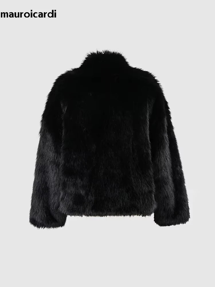 Mauroicardi Autumn Winter Short Hairy White Soft Blue Thick Shaggy Warm Black Faux Fur Coat Women Loose Pink Fluffy Jacket 2025 250929