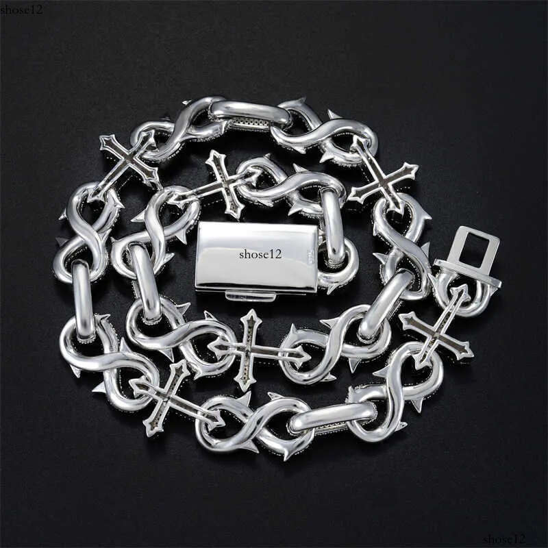 Hiphop16mm Sier Inlaid Mosan Full Cuban Chain Men's Dense Dia 8-line Hip Hop Necklace Bracelet