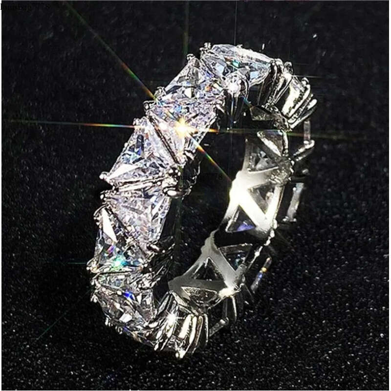 Rulalei Brand Wedding Rings Jewelry Sterling Sier Triangle White Moissanite CZ Dia Gemstones Women Engagement Band Ring Gift