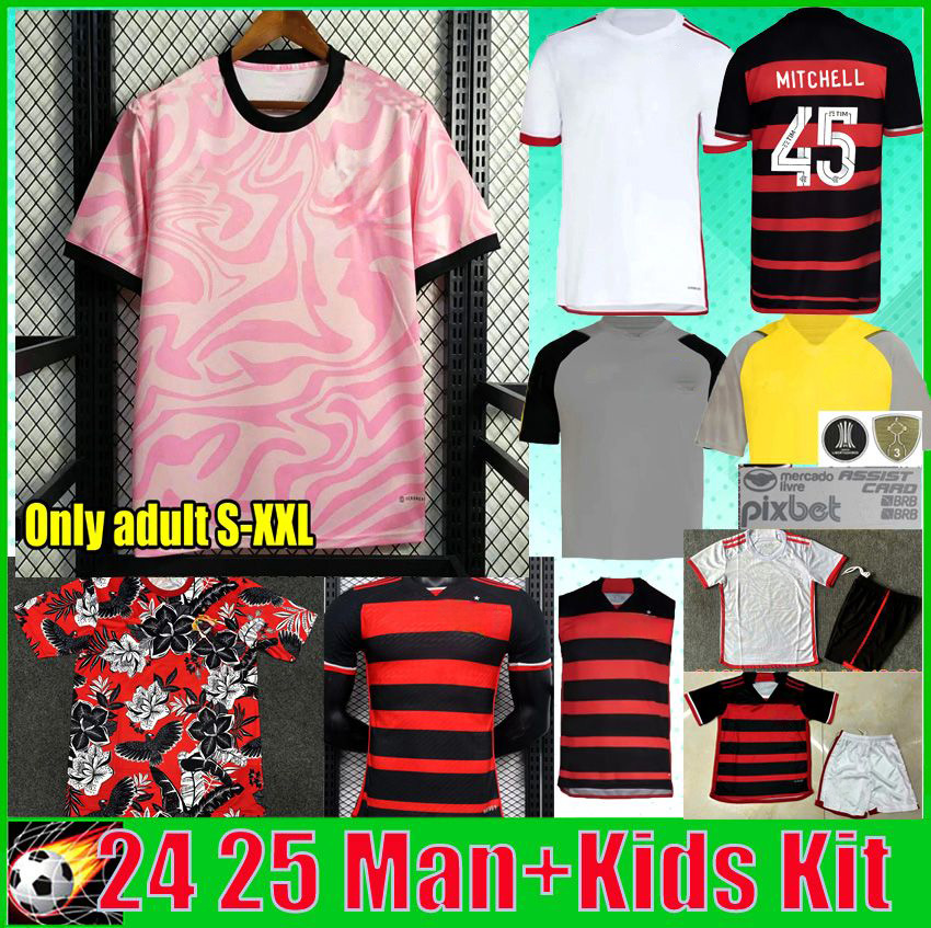 Flamengo 24 25 Soccer Jerseys 2024 2025 Pink Training shirt DE ARRASCAETA E.RIBEIRO GABI B.HENRIQUE DAVID LUIZ DIEGO PEDRO Player Fans Man football shirt Kids Kit Rose