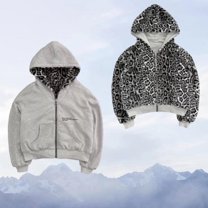 Men's Hoodies Leopard Double-sided Clothing In Autumn And Winter Original Kuaku Retro Stylish Loose Zipper Hoodie Street Casual Sweatshirt