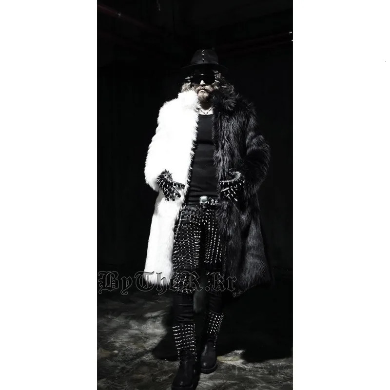 Fur Coatslong Trench Coat Mens Black and White Color Matching Coat Outwear Faux Fur Steampunk Fur Jackets Coats 250923