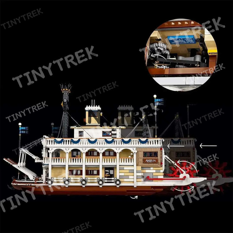 Creative River Steamboat Building Blocks Compatible 21356 Steam Ship Model Transport Assemble Bricks Toys Gift For Kid Adult Boy Z250528