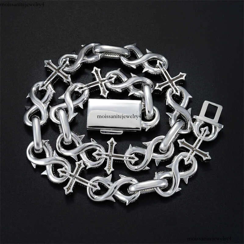 Hiphop16mm Sier Inlaid Mosan Full Cuban Chain Men's Dense Dia 8-line Hip Hop Necklace Bracelet