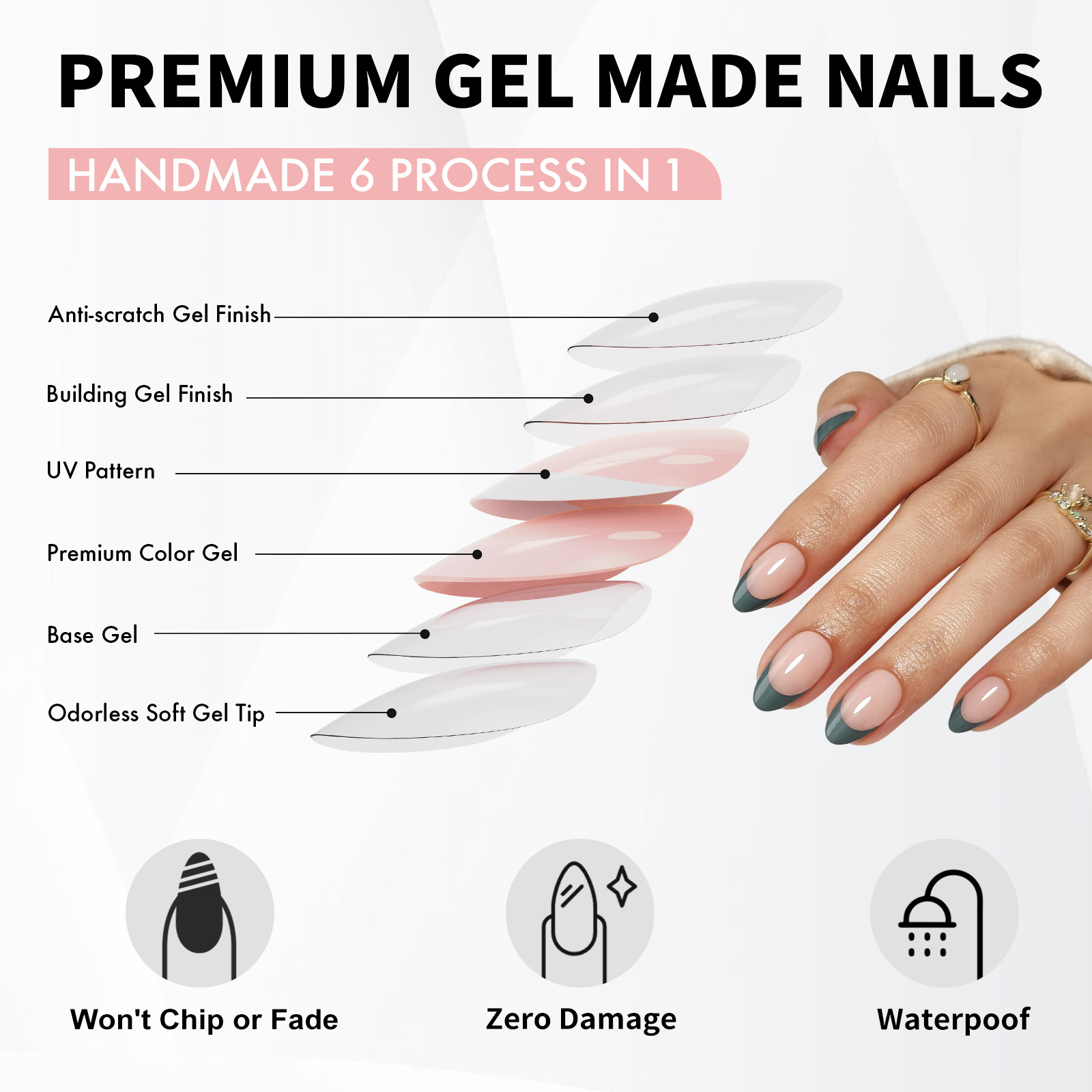 french pub green presson fake nails soft gel almond nails with a natural and perfect fit 16 sizes 32 reusable fake nails