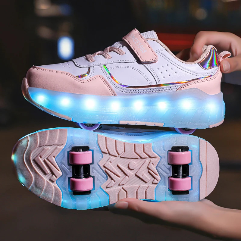 Luminous Roller Skate Shoes Wheels Removeable Sneakers Kids Roller Shoes USB Charge Light Up Sport Skate Board Shoes Boys Girls 250922