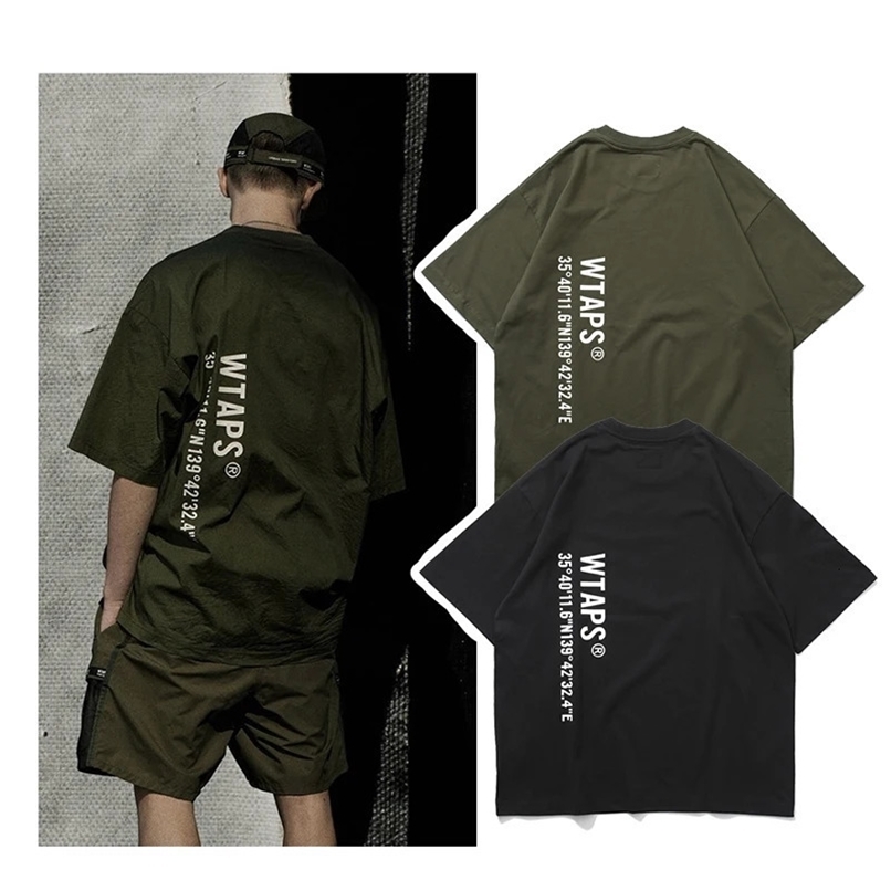 WTAPS Mens Clothing Digital Print Green Short Sleeve Shirt High Street Casual Summer Cotton Tee Breathable and Comfortable 240531