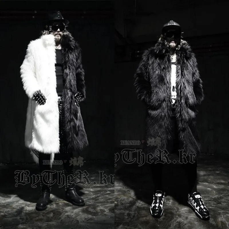 Fur Coatslong Trench Coat Mens Black and White Color Matching Coat Outwear Faux Fur Steampunk Fur Jackets Coats 250923