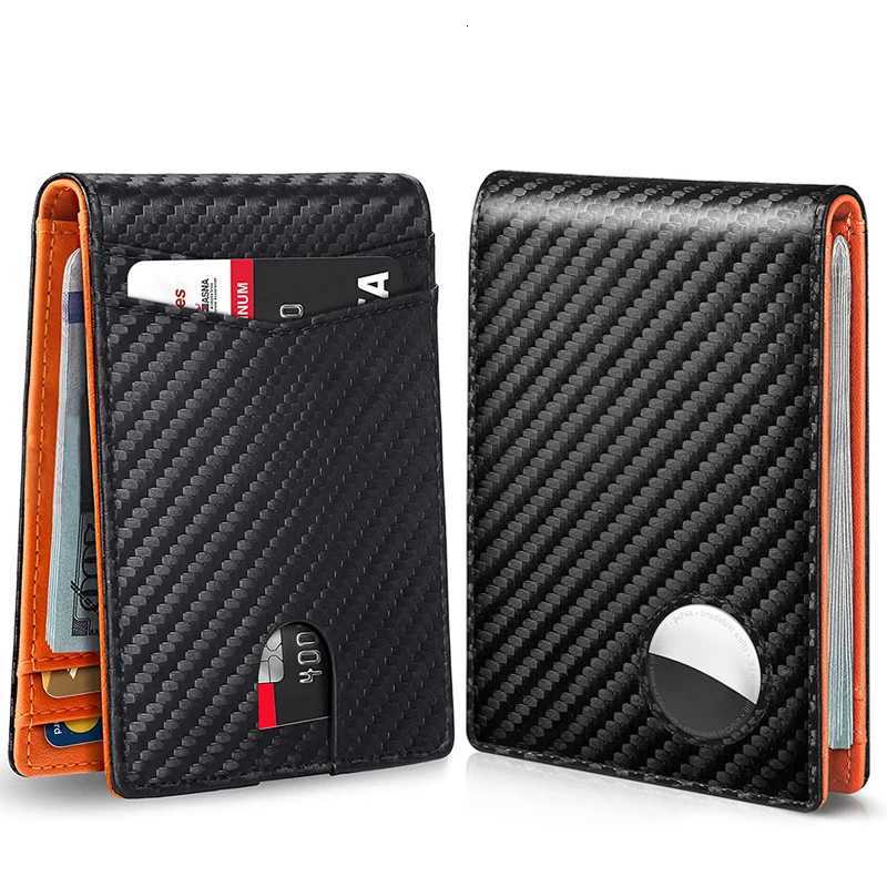 Rfid Carbon Fiber Airtag Men Wallets Card Holder Wallet Purse Minimalist Wallet for Men Slim Black Wallet for Air Tag H250929