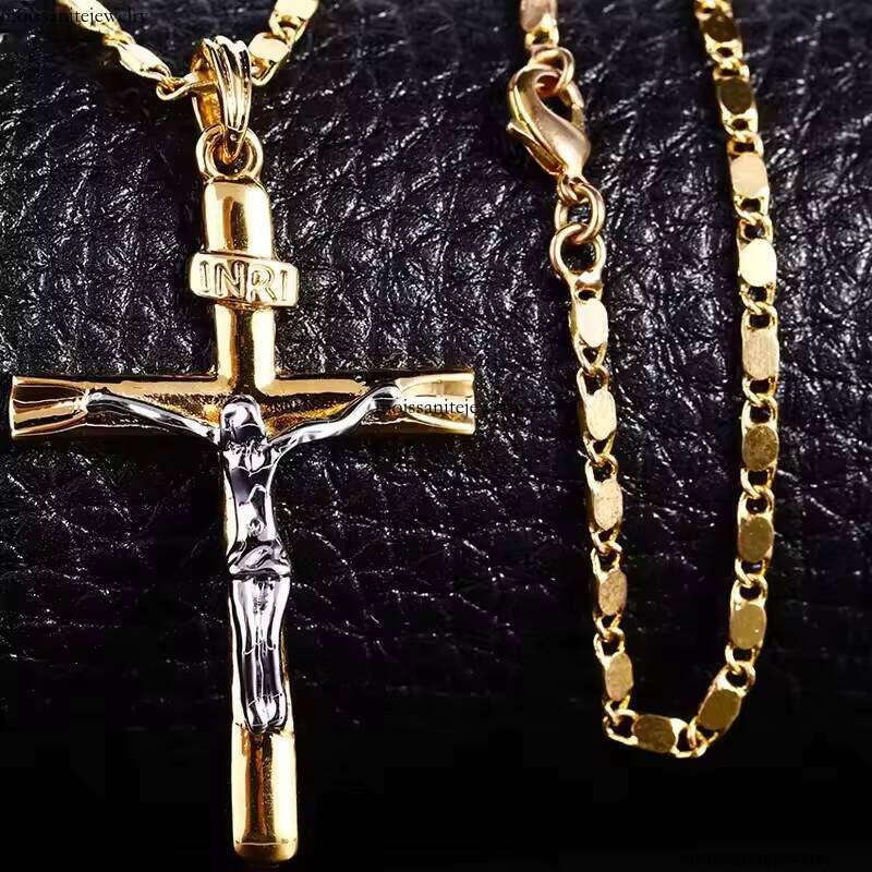 Hiphop Gold Plated Religious Jesus Pendant Jewelry Chain Men and Women Cross Necklace