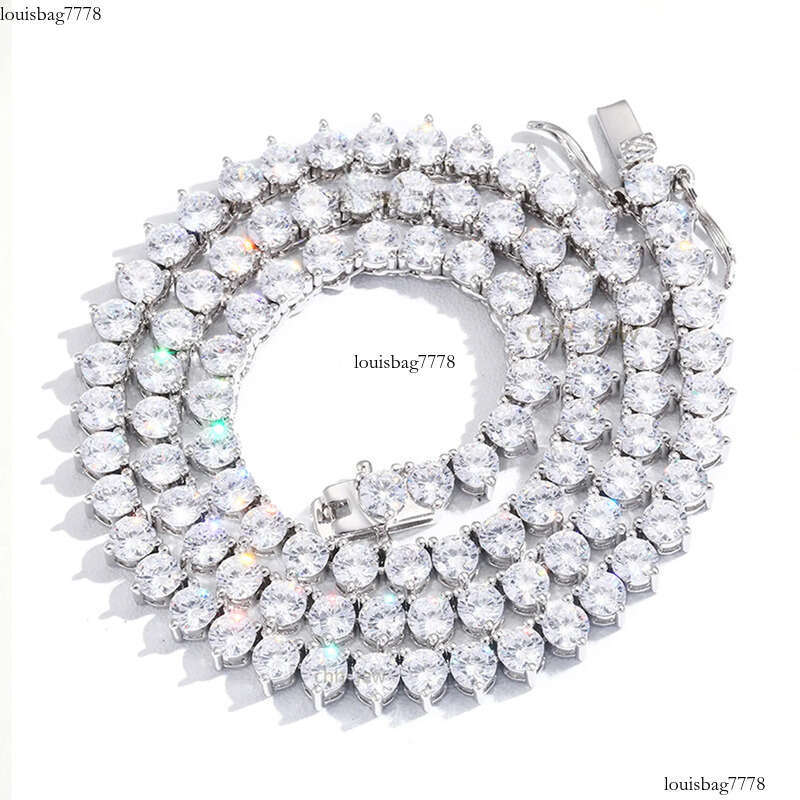 1 Row 4mm Wide 3 Prong CZ Dia Necklace For Women Stainless Steel Plated Gold Tennis Chain Hip Hop Bracelet Designer Jewelry Woman Valentines Day Gift