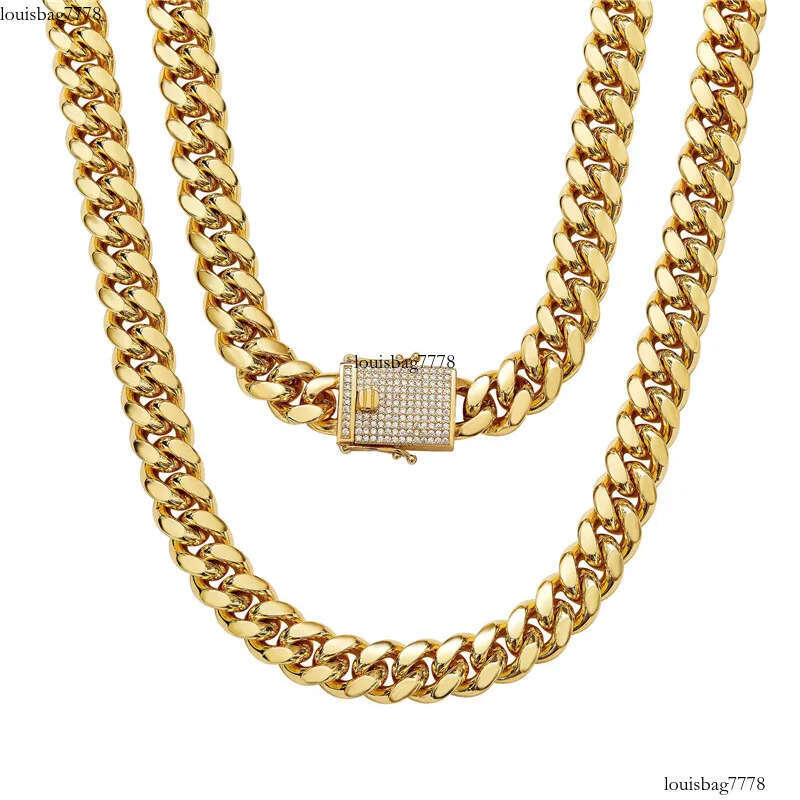 14mm 18-30inch Women Fashion Stainless Steel Chain Necklace Yellow Gold Color Bracelet Men Hip Hop Rock Jewelry