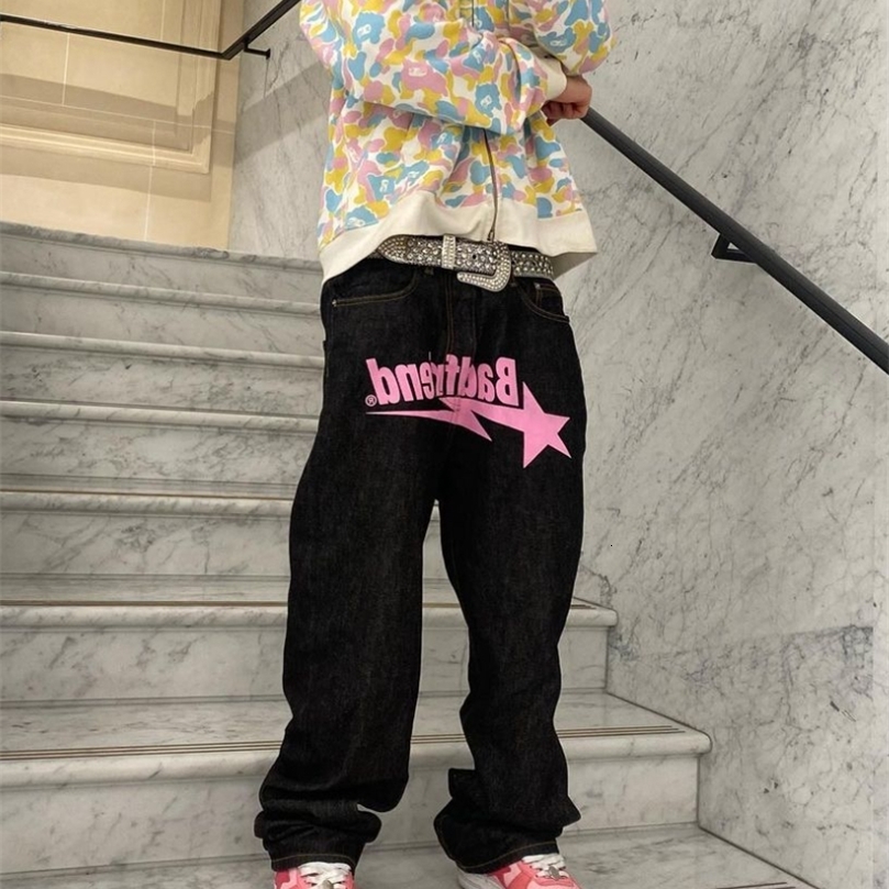 Mens Jeans Hiphop American street letter printing jeans mens low waist loose trend retro Y2K casual straight fashion ig 230310wtt