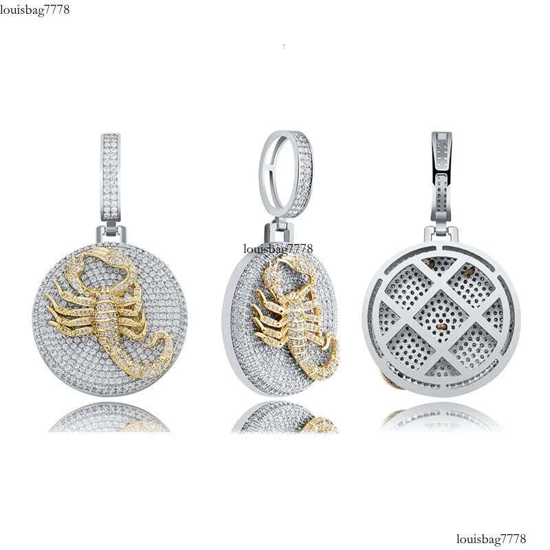 New Trendy Hip Hop Gold Sier Color Prong Setting CZ Scorpion Pendant Necklace with 24inch Rope Chain for Men Women