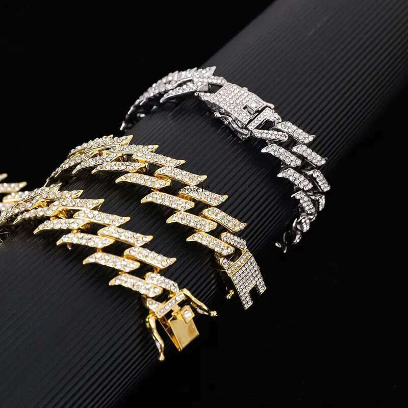 DHCollections Iced Out Cuban Link Chain Necklace for Men Women Spike Design Bling Rhinestone Hip Hop Choker Gold & Sier Plated Statement Jewellery