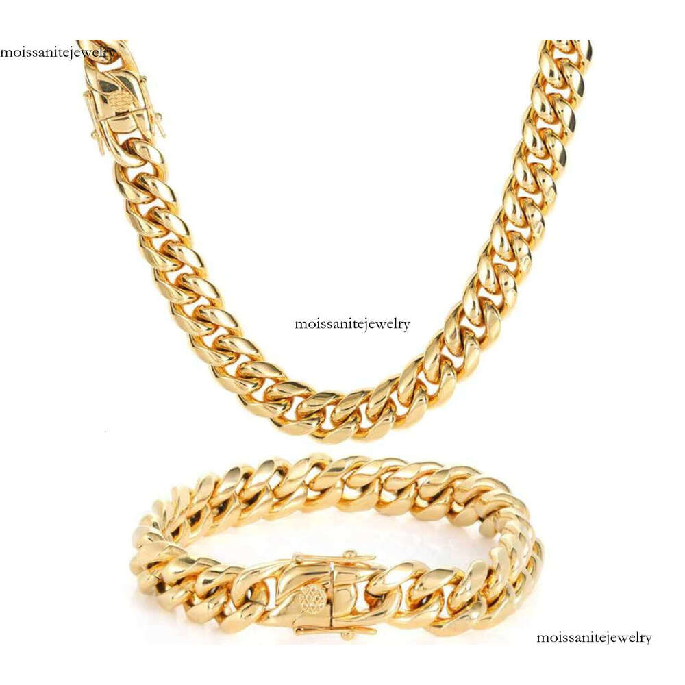 New Gold-Plated sterling silver 6-18mm Matte Monaco Necklace Miami Curb Cuban Chain