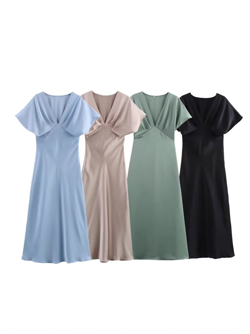 SL158 Summer new European and American style women's fashion temperament leisure satin texture dress