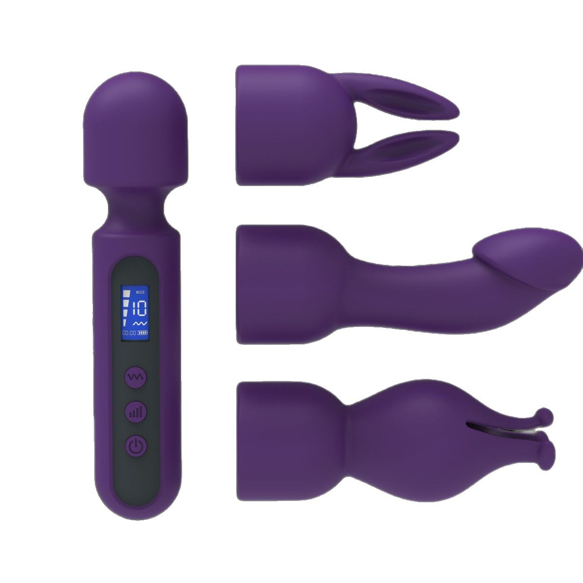 Rod vibrator, equipped with 3 massage heads, LCD display, 10 modes and 4 speeds, full body vibration massager, soft silicone skin, ultimate relaxation