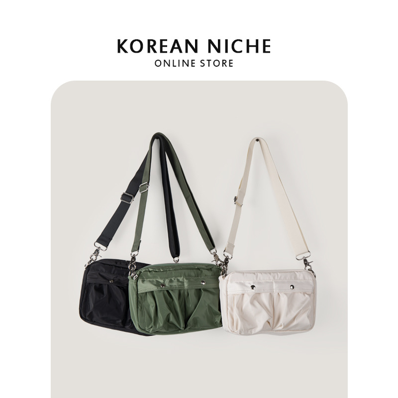 2025 New Women's Korean Style Simple Workwear Single-Shoulder Crossbody Niche Pleated Trendy Casual Nylon Phone Bag Light