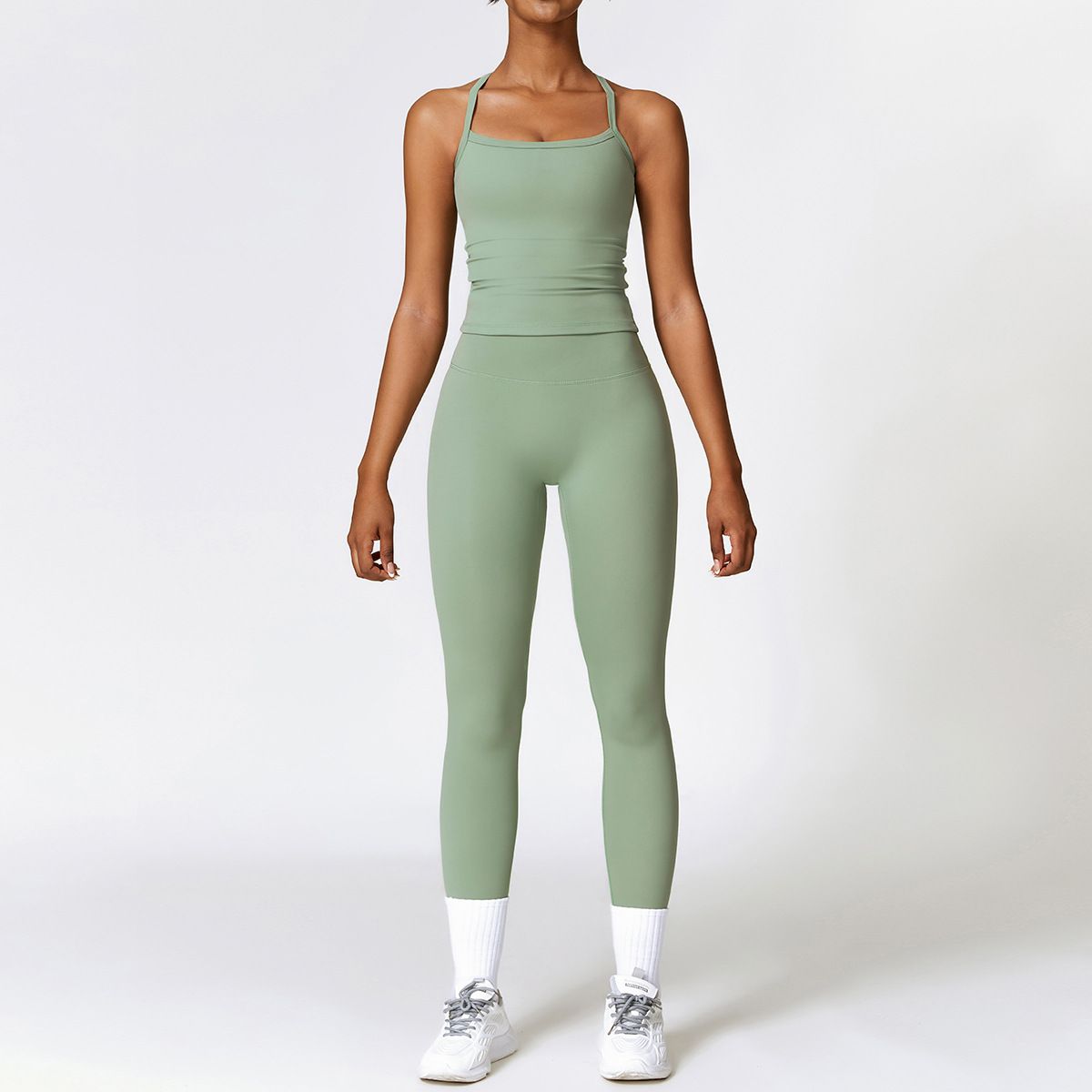 Women Yoga Two-piece Set Yoga pants Top+ Long Pant Short Running Tank Solid Color Sports Bra With Fitness Athletic Gear Set for Ladies Comfortable