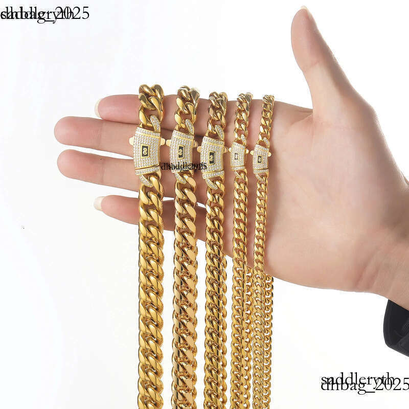 BES 6-14mm Miami Bracelet Set 14K Gold Stainless Steel Monaco Cuban Link Chain Necklace Hip Hop for Men