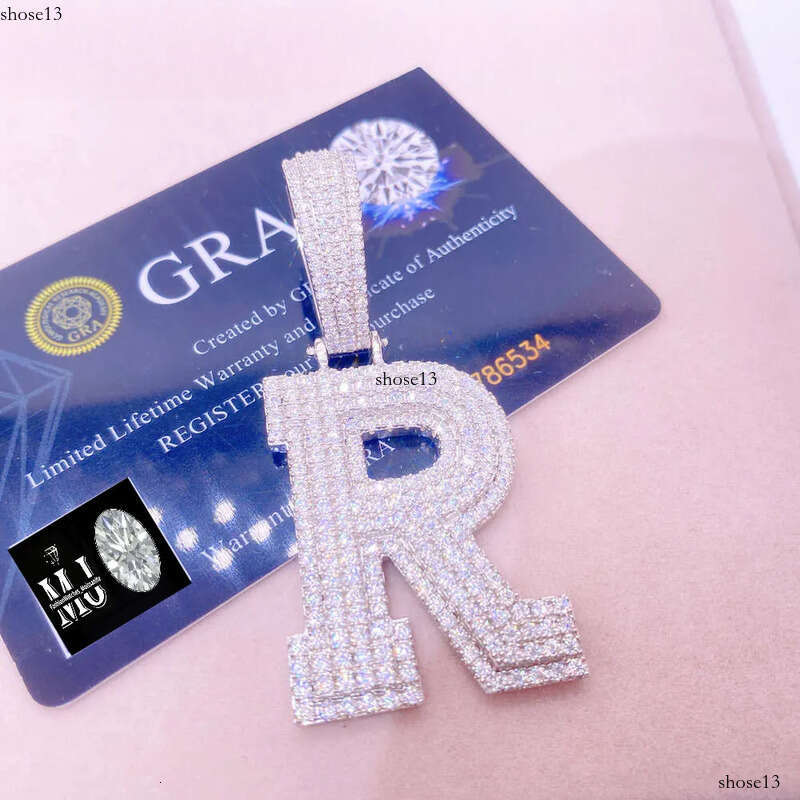 Vermeil Sterling Sier Necklace Hip Hop Fine Jewelry Iced Out VVS Moissanite Dia Initial Letters Pendant Necklaces Men